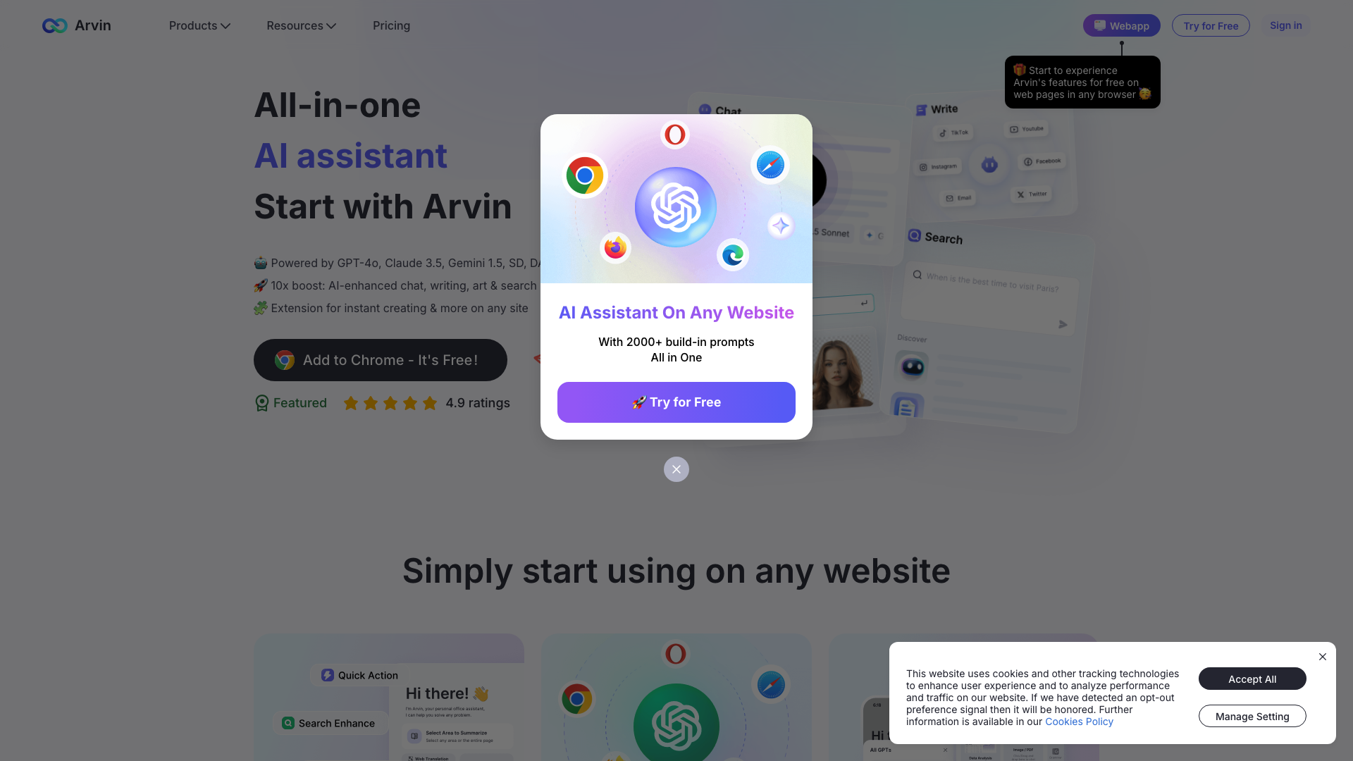 Arvin AI 主页截图
