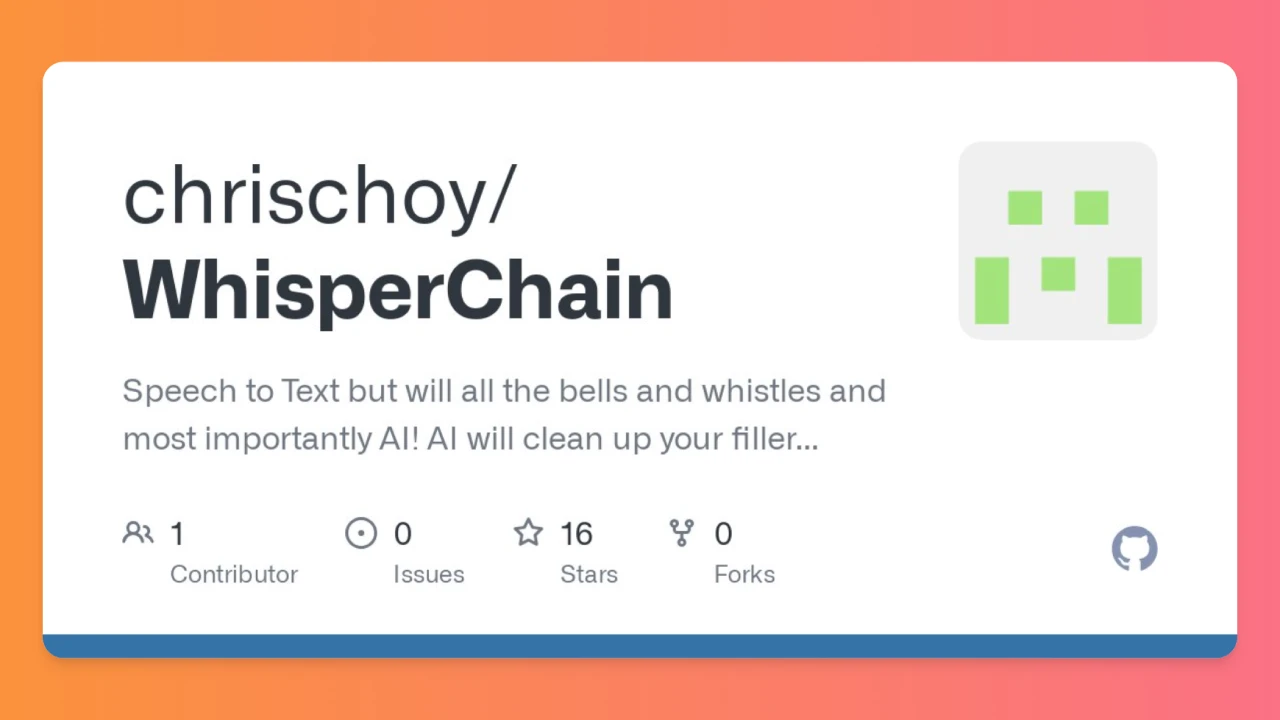 WhisperChain：实时语音转录工具，自动清理口头禅，优化表达.webp