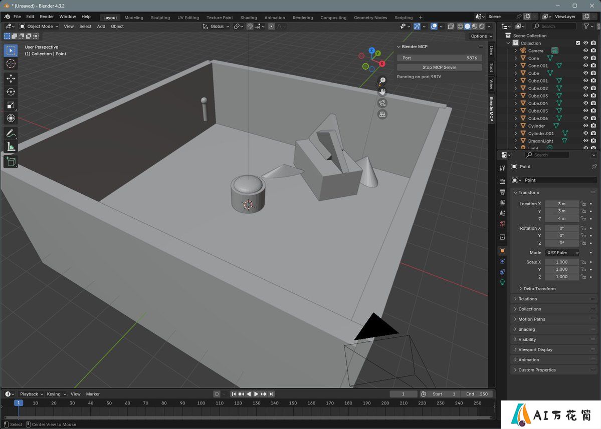 BlenderMCP： 实现Claude AI与Blender交互，通过提示词进行3D建模、场景创建和操作。.jpg
